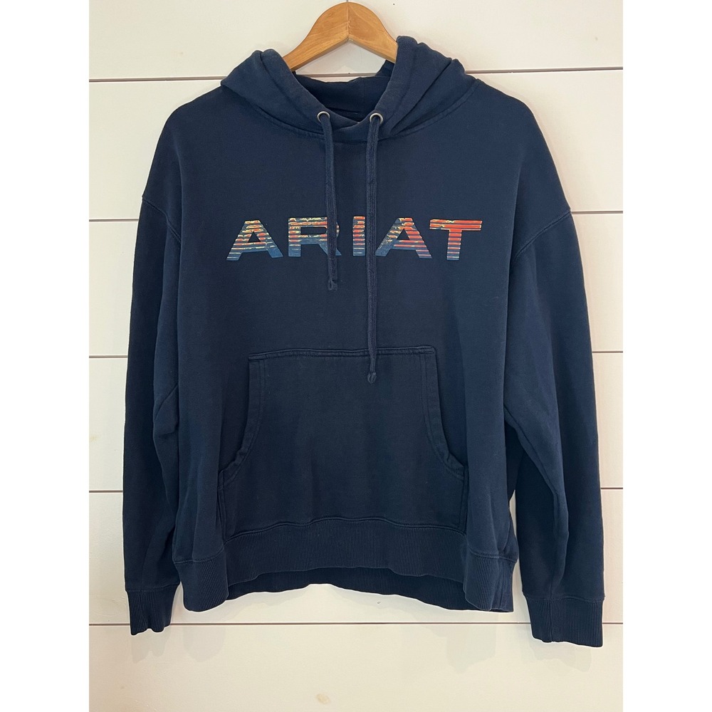 Ariat Womens Navy Blue‎ Logo Graphic Fleece Pullover Hoodie Sweatshirt Size M